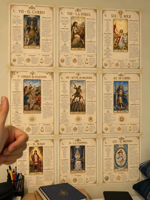 Molte carte dei Tarocchi spiegate